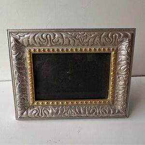 Vintage Ornate Silver & Gold Photo Frame 4x6 Ornate Filigree Beaded Border Easel
